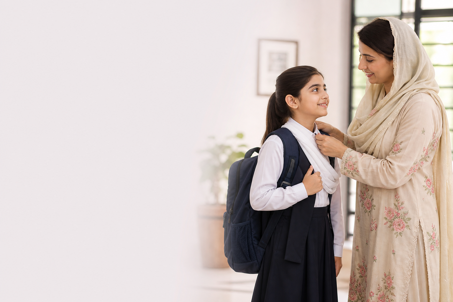Mother and daughter with school uniform — Uniform Sale